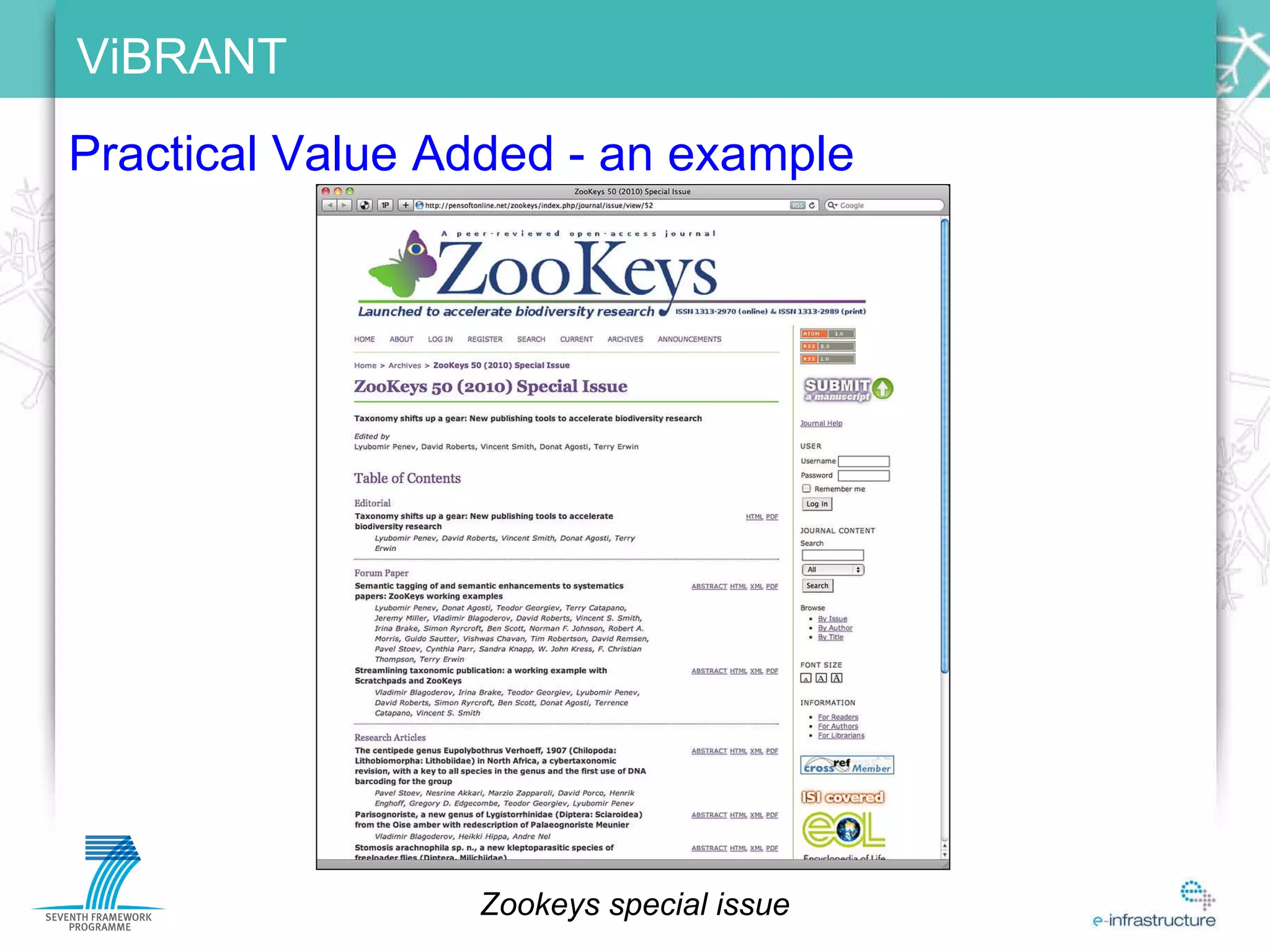 Practical Value Added - an example Zookeys special issue 