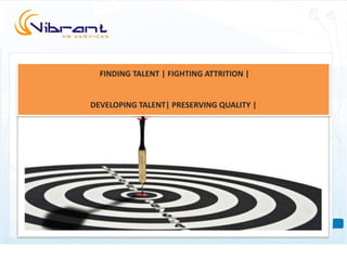 FINDING TALENT | FIGHTING ATTRITION |


DEVELOPING TALENT| PRESERVING QUALITY |
 