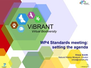 WP4 Standards meeting: setting the agenda Vince Smith Natural History Museum, London [email_address] ViBRANT Virtual Biodiversity 