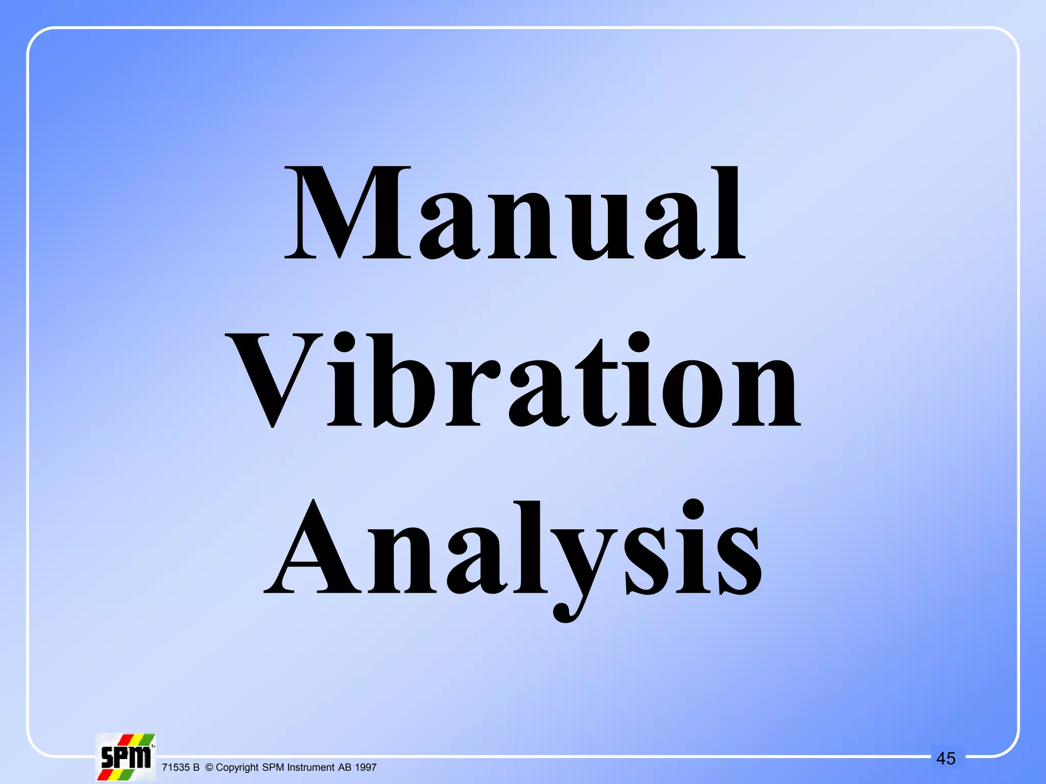 45
71535 B © Copyright SPM Instrument AB 1997
Manual
Vibration
Analysis
 