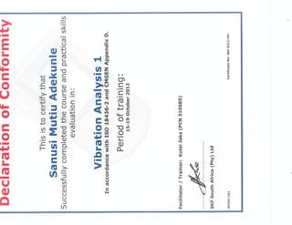 Vibration analysis certificate