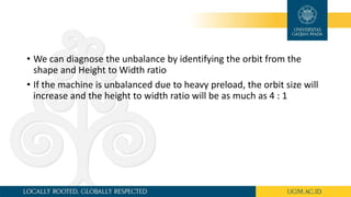 • We can diagnose the unbalance by identifying the orbit from the
shape and Height to Width ratio
• If the machine is unbalanced due to heavy preload, the orbit size will
increase and the height to width ratio will be as much as 4 : 1
 