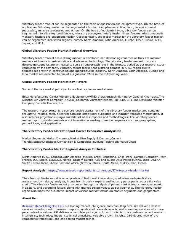 Vibratory Feeder Market To Hold A High Potential For Growth By 2019