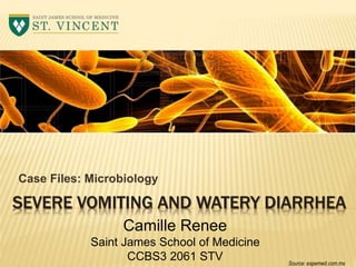 SEVERE VOMITING AND WATERY DIARRHEA
Case Files: Microbiology
Camille Renee
Saint James School of Medicine
CCBS3 2061 STV Source: espemed.com.mx
 