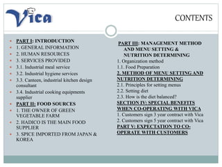 CONTENTS
 PART I: INTRODUCTION
 1. GENERAL INFORMATION
 2. HUMAN RESOURCES
 3. SERVICES PROVIDED
 3.1. Industrial mea...