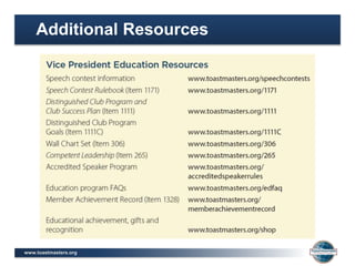 www.toastmasters.org
Additional Resources
 