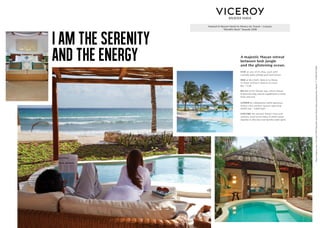 STAY at one of 41 villas, each with
a private patio, plunge pool and terrace.
DINE at the Chef’s Table in La Marea
or enjoy al fresco options at Coral
Bar + Grill.
RELAX at the Wayak Spa, where Mayan
treatments help restore equilibrium to mind,
body and soul.
GATHER for celebrations within generous
indoor and outdoor spaces spanning
18,895 SqF / 5,829 SqM.
EXPLORE the ancient Mayan cities and
cenotes, stroll seven miles of white sandy
beaches or dive into your favorite water sport.
Named #1 Resort Hotel in Mexico by Travel + Leisure
“World’s Best” Awards 2018
PlayaXcalacocoFrac7,P.O.Box77710PlayaDelCarmen,RivieraMaya,QuintanaRoo,Mexico.T:+529848773000
A majestic Mayan retreat
between lush jungle
and the glistening ocean.
I AM THE SERENITY
AND THE ENERGY
 