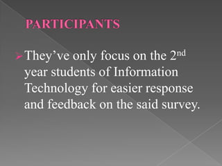 There is no malfunction occur. The researchers conclude that vices can’t affect the academic performance of the respondents.RECOMMENDATIONTo the ParentsThat the parent be aware of the vices of their children and try their very best to stop them from their vices and lead them to better activities of hobbies.