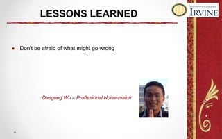 LESSONS LEARNED
● Don't be afraid of what might go wrong
Daegong Wu – Proffesional Noise-maker
 