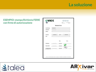 La soluzione
ESEMPIO: stampa Richiesta FERIE
con firme di autorizzazione
 