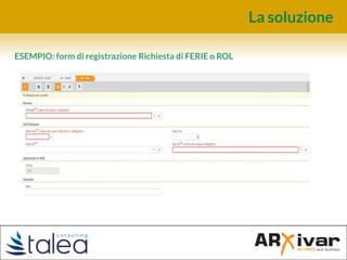 La soluzione
ESEMPIO: form di registrazione Richiesta di FERIE o ROL
 