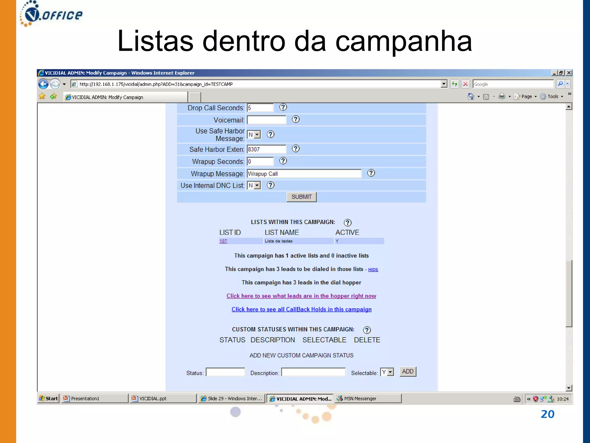 Listas dentro da campanha 