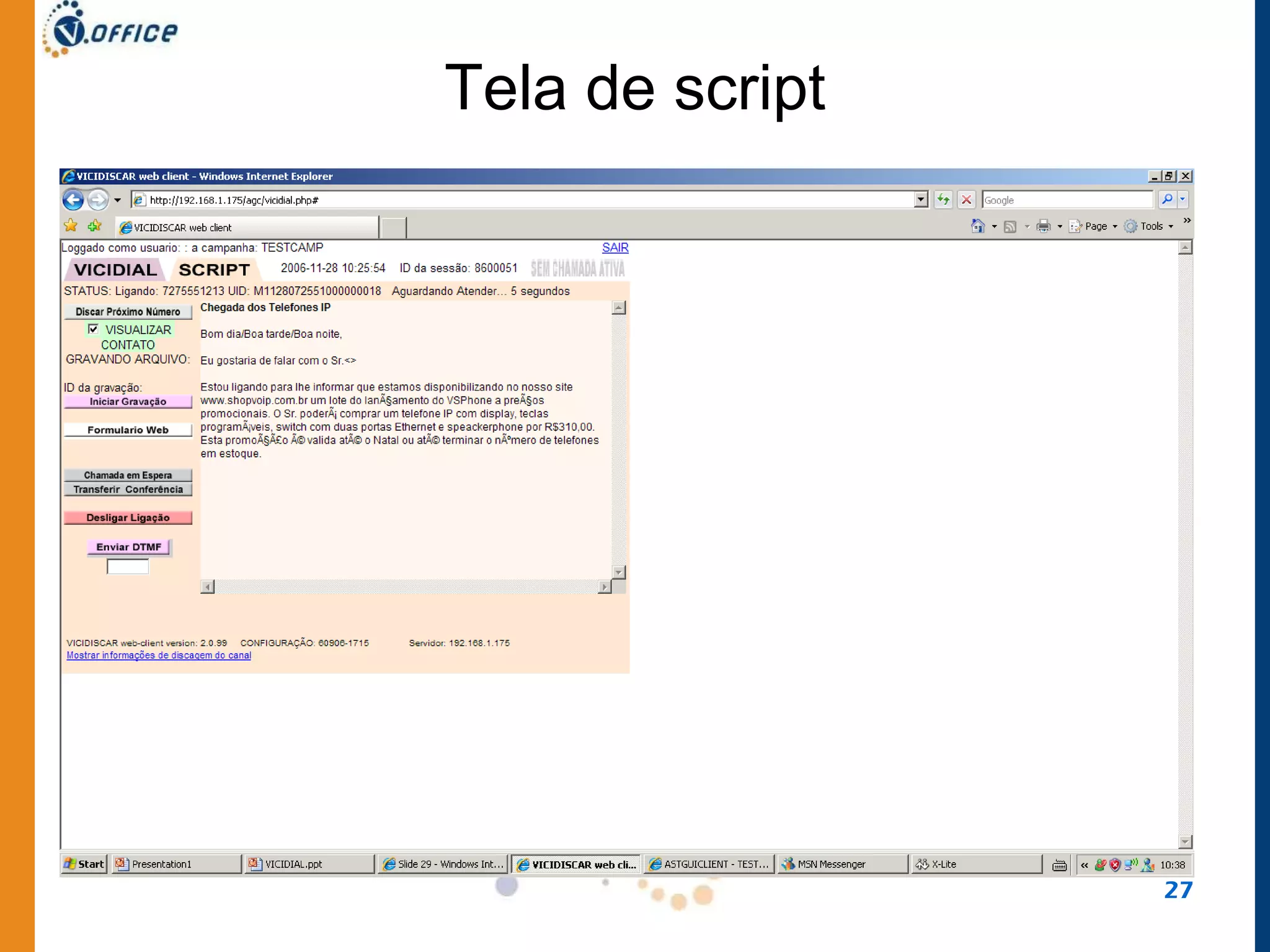 Tela de script 