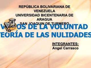 REPÚBLICA BOLIVARIANA DE
VENEZUELA
UNIVERSIDAD BICENTENARIA DE
ARAGUA
SAN JOAQUIN DE TURMERO
INTEGRANTES:
Angel Carrasco
 