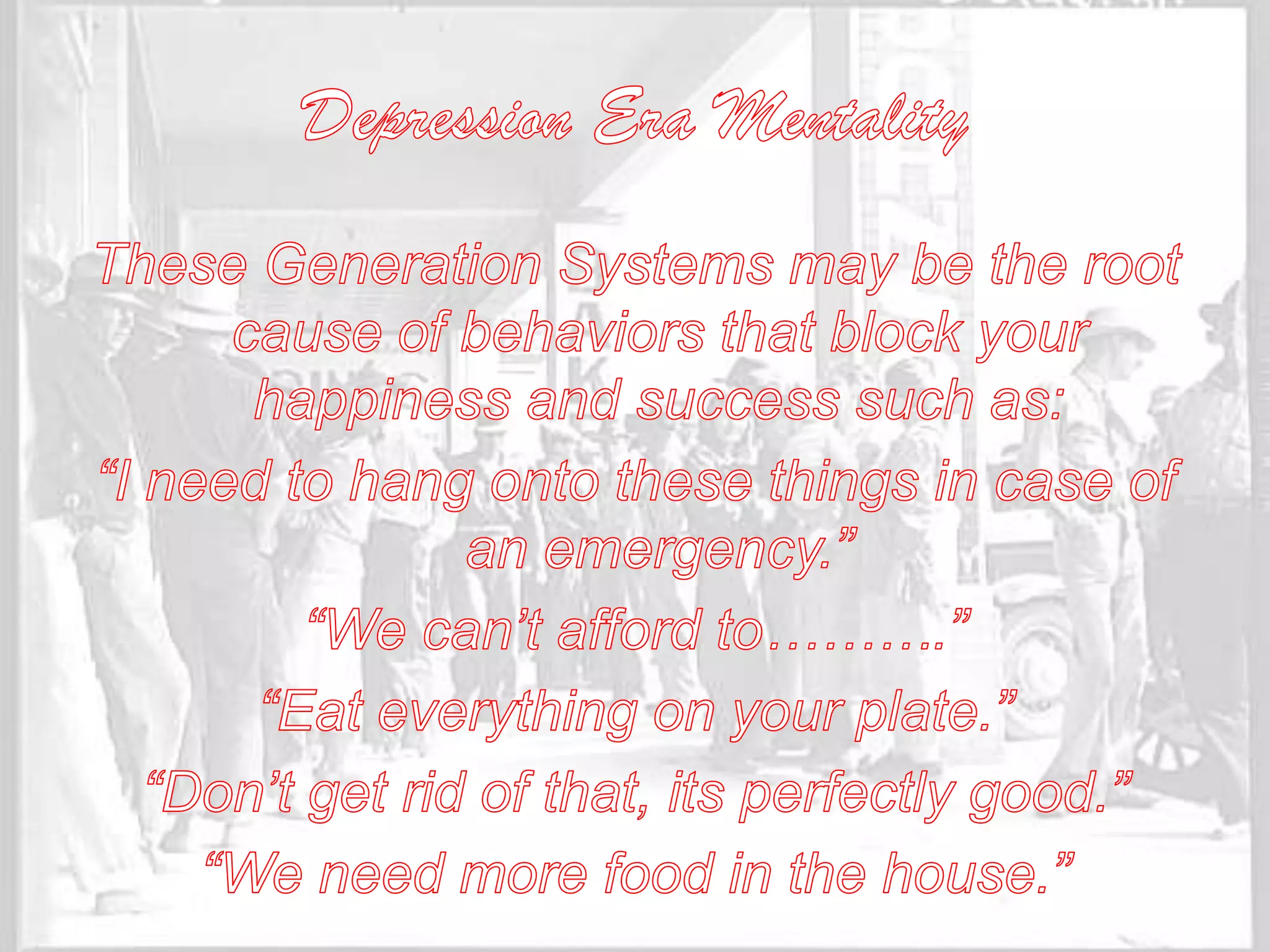 Negative BeliefsEach of these statements carry an implied message.“You are not good enough.”“You are not smart.”“Life is always hard.”“You won’t succeed.”“You are not beautiful.”“You have limited value.”