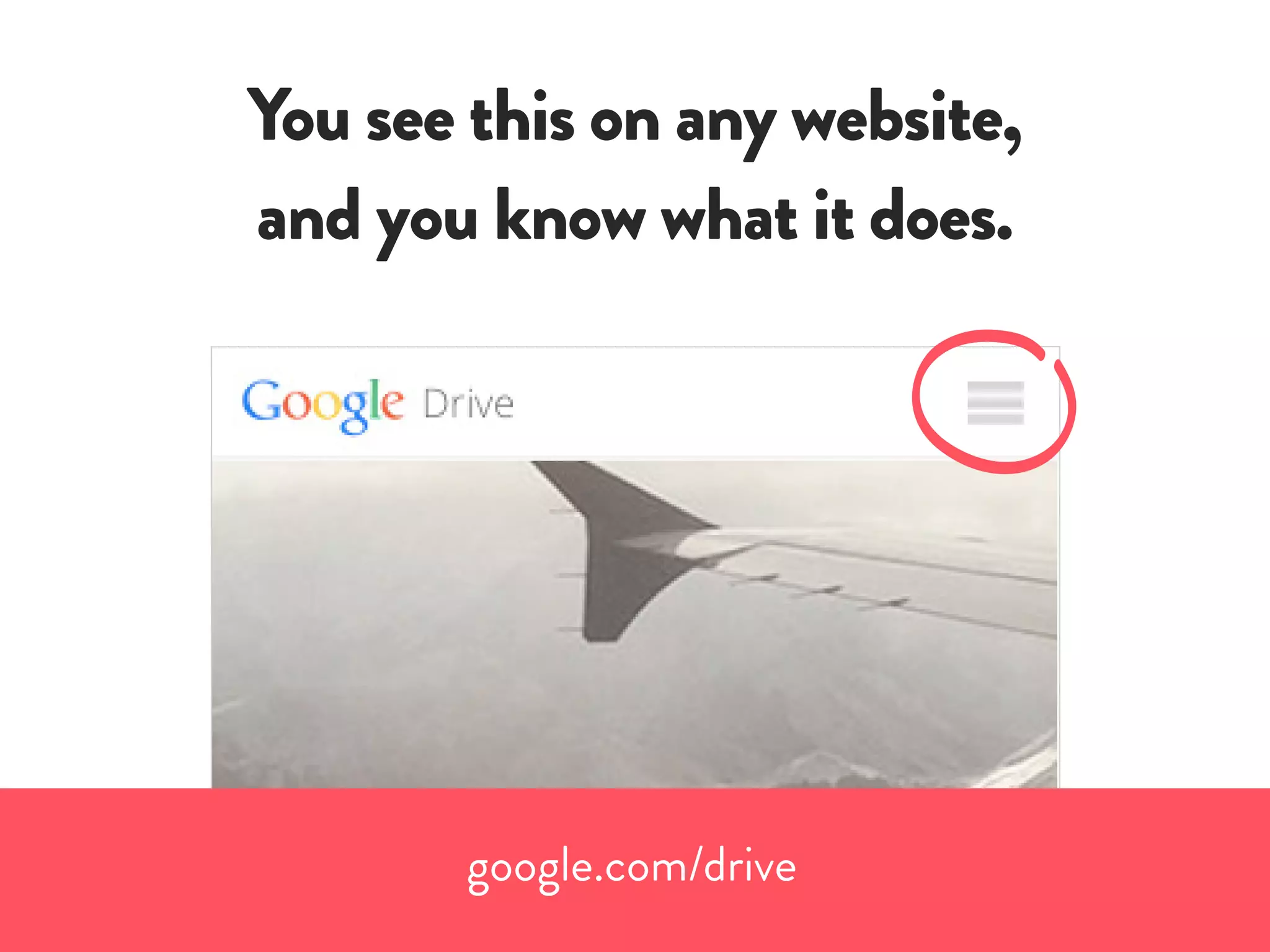 You see this on any website,
and you know what it does.
google.com/drive
 