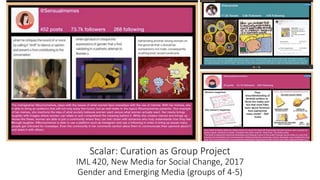 Scalar: Curation as Group Project
IML 420, New Media for Social Change, 2017
Gender and Emerging Media (groups of 4-5)
 