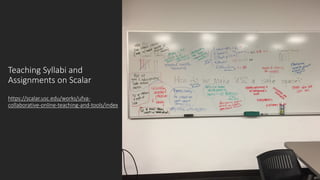 Teaching Syllabi and
Assignments on Scalar
https://scalar.usc.edu/works/ufva-
collaborative-online-teaching-and-tools/index
 