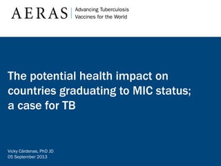 The potential health impact on
countries graduating to MIC status;
a case for TB

Vicky Cárdenas, PhD JD
05 September 2013

 