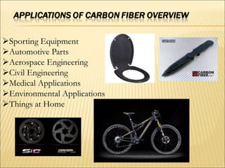 Sporting Equipment
Automotive Parts
Aerospace Engineering
Civil Engineering
Medical Applications
Environmental Applications
Things at Home
 