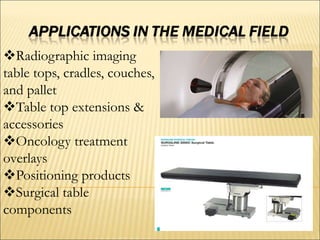 Radiographic imaging
table tops, cradles, couches,
and pallet
Table top extensions &
accessories
Oncology treatment
overlays
Positioning products
Surgical table
components
 