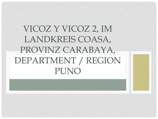 VICOZ Y VICOZ 2, IM
LANDKREIS COASA,
PROVINZ CARABAYA,
DEPARTMENT / REGION
PUNO
 