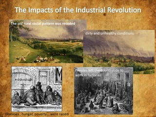The old rural social pattern was receded
dirty and unhealthy conditions

Peoples left the countryside to
work in factories

Diseases , hunger, poverty… were raised

 