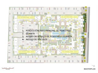 03

                                      06                                                                                                    04

                                                                 05


                                                     10               11             ED. VICTORIA PARK – ALA A
     ED. VICTORIA PARK – ALA B                              13 13
                                                           28
                25    26         10                                                  11               30         31
                                                     27                29
                           12              12                   14              12           12                        11
      10
                                                14                                                          14              12
                                                                 13
                                                                                                                      32
                                                                                                 14
                                                      38              41             13
                                                                           42               42                               33
                                                                                                                      34
           1.        PÓRTICO E ACESSO PRINCIPAL46 PEDESTRES 13
                                      39           DE             49
                                 36       43           47                                                                   13
06         2.        GUARITA
                       07
                                          44                   41                                                          13           01

           3.        ACESSO DE SERVIÇO DE 45
                                 37   40   PEDESTRES 46 GUARITA
                                                    47    E 48       13
                                                                                                                                  02
                                                                                                                      16     15
           4.        ACESSO DE VEICULOS
                                 36          41
                                                42
                                                            13
                                                                                                      35                     17
                                                                                                                      12
                                                                 13                                                         18
                                           14
      09                                                     14                                                        08
                           12    09        12                                   12   08      12
              24      23                             21    22          20                                  19

                                                            13 13
      ED. CENTRAL PARK – ALA B                       09               08              ED. CENTRAL PARK – ALA A

                                                                 05


                                      06                                                                                               04

                                                                                                                                       03
 