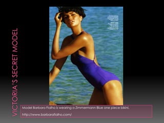 Model Barbara Fialho is wearing a Zimmermann Blue one piece bikini.

http://www.barbarafialho.com/
 