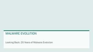 Looking Back: 20 Years of Malware Evolution
MALWARE EVOLUTION
 