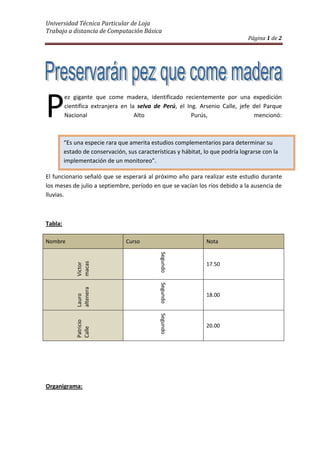 P<br />“Es una especie rara que amerita estudios complementarios para determinar su estado de conservación, sus características y hábitat, lo que podría lograrse con la implementación de un monitoreo”.ez gigante que come madera, identificado recientemente por una expedición científica extranjera en la selva de Perú, el Ing. Arsenio Calle, jefe del Parque Nacional Alto Purús, mencionó:<br />El funcionario señaló que se esperará al próximo año para realizar este estudio durante los meses de julio a septiembre, período en que se vacían los ríos debido a la ausencia de lluvias.<br />Tabla:<br />NombreCursoNotaVictor macasSegundo17.50Lauro alteneraSegundo18.00Patricio CalleSegundo20.00<br />Organigrama:<br />Ecuación:<br />sinα±sinβ=2sin12α±βcos12α∓β<br />