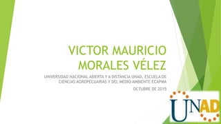 VICTOR MAURICIO
MORALES VÉLEZ
UNIVERSIDAD NACIONAL ABIERTA Y A DISTANCIA UNAD, ESCUELA DE
CIENCIAS AGROPECUARIAS Y DEL MEDIO AMBIENTE ECAPMA
OCTUBRE DE 2015
 
