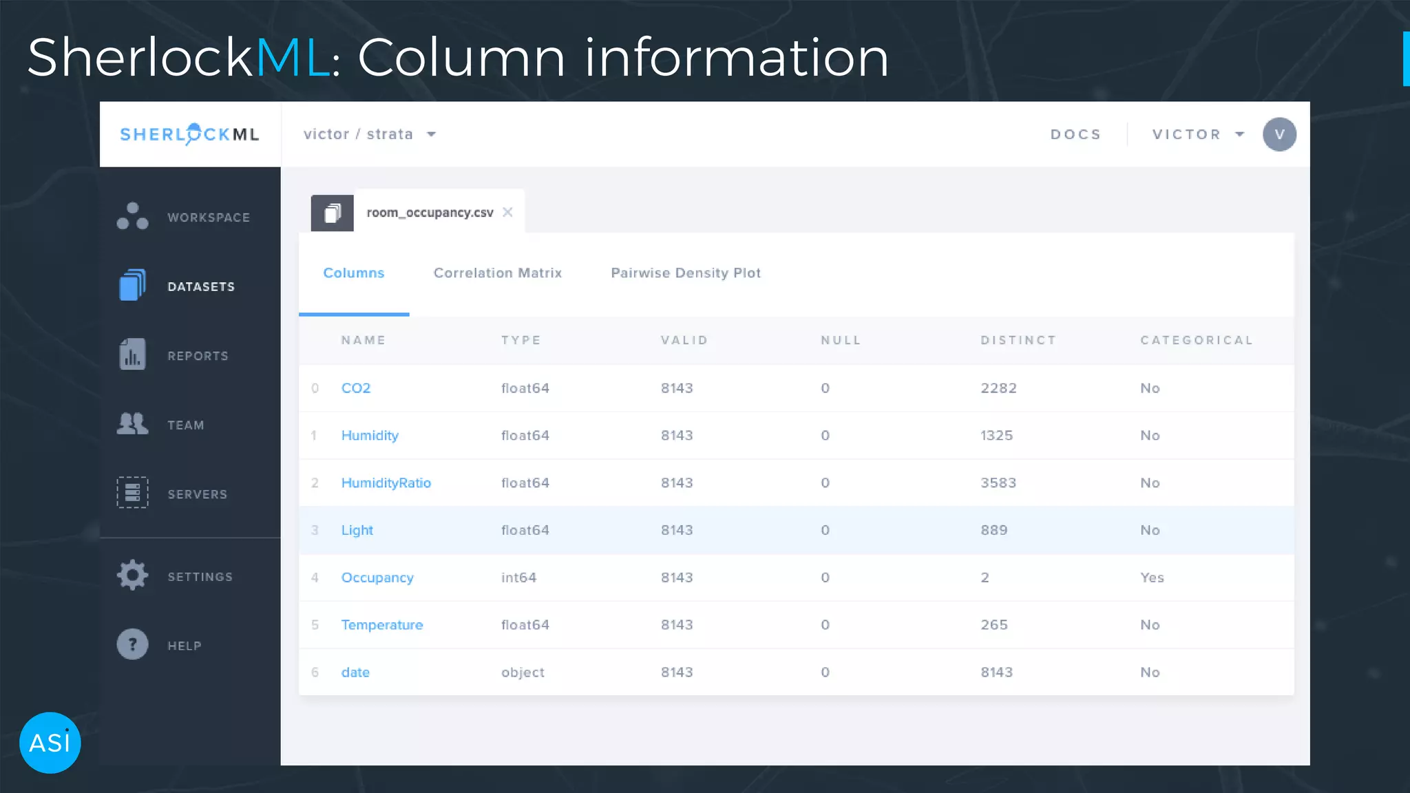 SherlockML: Column information 