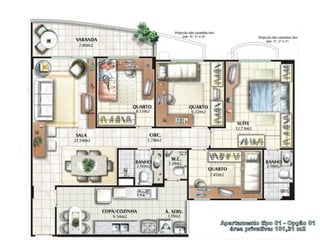 Apartamento tipo 01 - Opção 01 área privativa: 101,31 m2 