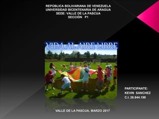 REPÚBLICA BOLIVARIANA DE VENEZUELA
UNIVERSIDAD BICENTENARIA DE ARAGUA
SEDE: VALLE DE LA PASCUA
SECCIÓN P1
PARTICIPANTE:
KEVIN SANCHEZ
C.I. 26.844.198
VALLE DE LA PASCUA, MARZO 2017
 