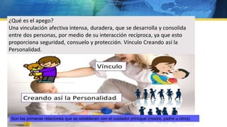 Son las primeras relaciones que se establecen con el cuidador principal (madre, padre u otros)
 