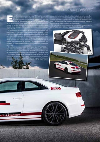 MOTOR 
PURA 
EFICIENCIA 
A la venta en octubre con motores más eficientes, ligeros retoques 
estéticos y una versión híbrida enchufable. 
ta una ligera renovación en sus cinco versio-nes 
–Cayenne S, Cayenne Turbo, Cayenne 
Diesel, Cayenne S Diesel y una versión híbri-da 
enchufable, el Cayenne S E-Hybrid-, con 
mejoras en las prestaciones y un nuevo motor 
para el Cayenne S, un 3.6 V6 biturbo desarro-llado 
íntegramente por Porsche. 
El diseño del Cayenne luce ahora unas for-mas 
más afiladas, estrena capó y aletas de-lanteras, 
tomas laterales y unas tomas de aire 
laterales con deflectores para dirigir el aire de 
la refrigeración a los intercooler, al tiempo que 
tienen una función estética. Los faros bixenón 
con luces LED diurnas ‘flotantes’ son de serie 
desde los modelos y marcan la estética de un 
Hubo quien dijo que un Porsche de 
cuatro puertas era un sacrilegio y 
una traición al espíritu deportivo 
de la marca cuando salió al mer-cado 
la primera generación de este SUV de 
lujo en 2002. Mirado desde el punto de vista 
más purista, esta afirmación puede tener sen-tido, 
pero desde el punto de vista empresarial 
ha resultado un éxito, pues se han vendido 
276.000 unidades de la primera generación 
(2002-2010) y en la segunda generación ya 
se contabilizan 303.000 unidades. 
Algo tendrá este SUV Premium que tanto 
gusta a los conductores, y por ese motivo, 
antes de que se quede ‘viejo’, Porsche afron-vehículo 
fácilmente reconocible. En las versio-nes 
superiores los grupos ópticos incluyen el 
Sistema de Luces Dinámicas Porsche (PDLS). 
También hay cambios en la parte trasera, 
que ahora monta pilotos con efecto tridimen-sional, 
luces de freno LED con cuatro elemen-tos, 
tirador del maletero integrado en el portón, 
que tiene un sistema de apertura eléctrica, y 
salidas de escape de nuevo diseño. 
En el interior destaca el volante multifun-ción 
con levas del cambio de serie y funcio-nes 
basadas en el volante del 918 Spyder, 
además de un rediseño de los asientos pos-teriores, 
que ahora pueden llevar también un 
sistema de ventilación. 
30 www.vidapremium.com 
 