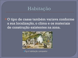 O tipo de casas também variava conforme a sua localização, o clima e os materiais de construção existentes na zona.  Fig.6 habitação campestre 