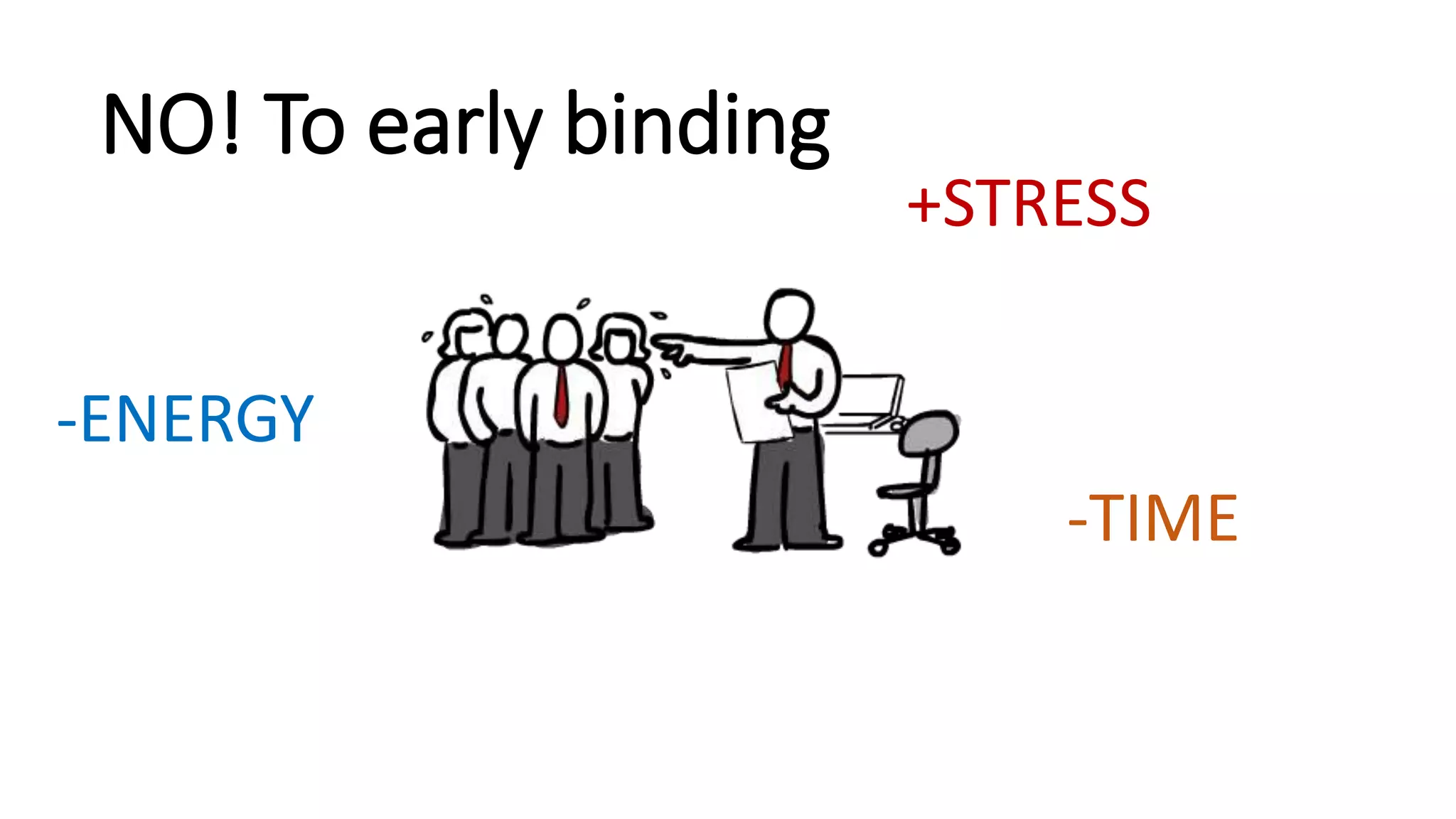 NO! To early binding
+STRESS
-ENERGY
-TIME
 