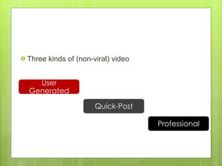 Three kinds of (non-viral) video Quick-Post Professional User Generated 