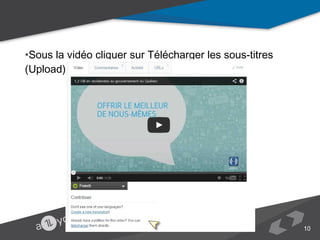 •Sous la vidéo cliquer sur Télécharger les sous-titres (Upload)

10

 