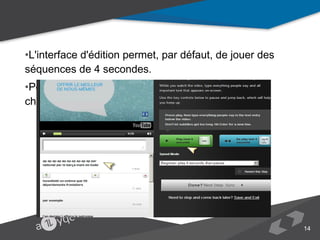 •L'interface d'édition permet, par défaut, de jouer des séquences de 4 secondes.
•Pour modifier les sous titres, il suffit de cliquer sur chaque phrase.

14

 