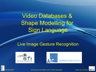 Video Databases &  Shape Modelling for  Sign Language Live Image Gesture Recognition 
