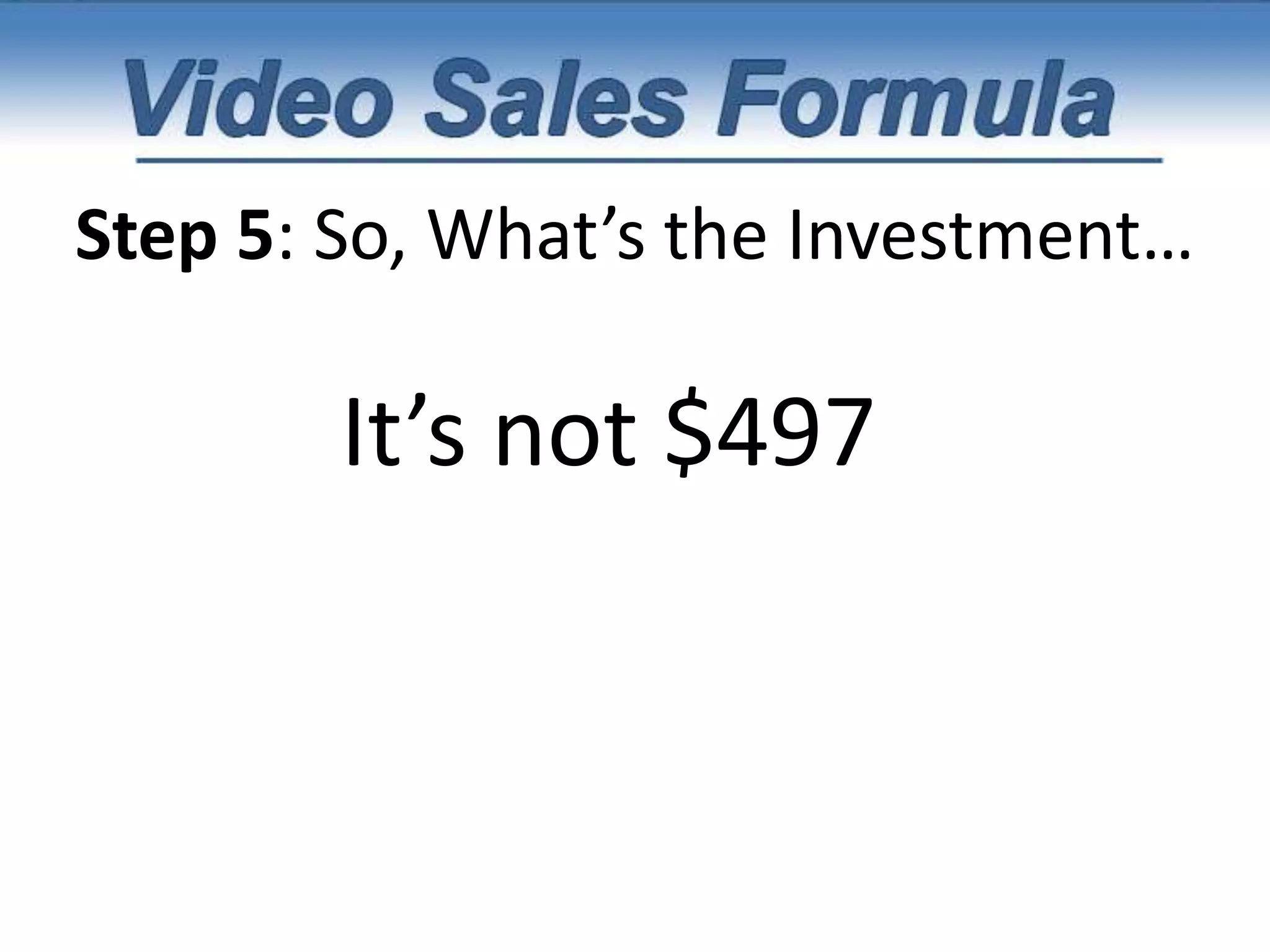 Step 4: What You Get…In Week 3 we'll be diving into some more advanced strategies, where you'll learn...How to create "add-on" products that multiply your profits.How to generate a cash windfall by selling high-ticket group coaching. (And YOU don'tcreate the product until you've sold out all the spots. This is my favorite product creation method of all time and I'll show you exactly how it's done.)Why You can charge more for a live training... and continue to get paid even after it's over.How to Come up with an irresistible offer that your customers simply can't refuse.And finally, The Top 5 Traffic Sources to start using right away to make sure your product launch is a success.