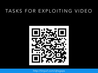 TA S K S F O R E X P L O I T I N G V I D E O
http://tinyurl.com/qhsgxps
 