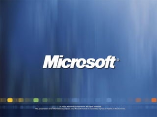 © 2003 Microsoft Corporation. All rights reserved. This presentation is for informational purposes only. Microsoft makes no warranties, express or implied, in this summary. 