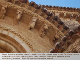 Figura femenina sentada y cabeza inclinada, ropa talar y manos sobre la cara. Cabeza de carnero.
Cabeza de un monstruo que engulle un cuerpo desnudo de espaldas. Figura de animal
monstruosa, de frente. Cabeza de animal con las fauces abiertas.

 