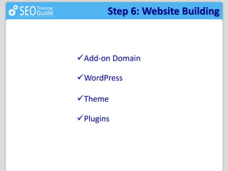 Step 6: Website Building 
Add-on Domain 
WordPress 
Theme 
Plugins 
 