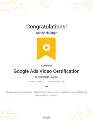 Video ads Certification -Google 