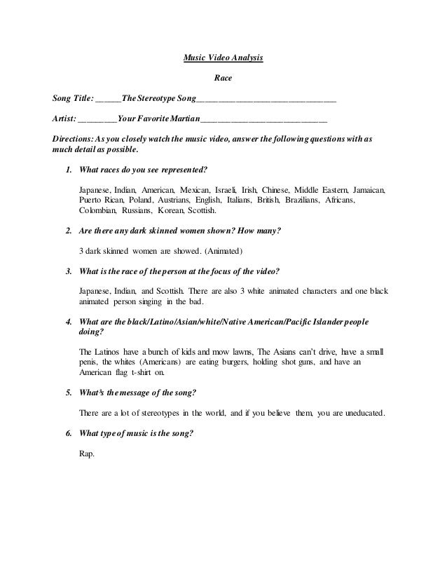 Printables Song Analysis Worksheet video analysis worksheet 2 music race song